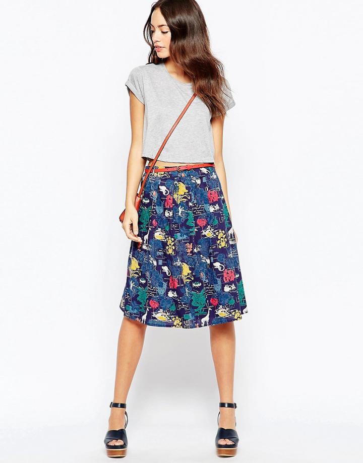 Yumi Skirt In Botanical Postcard Print - White
