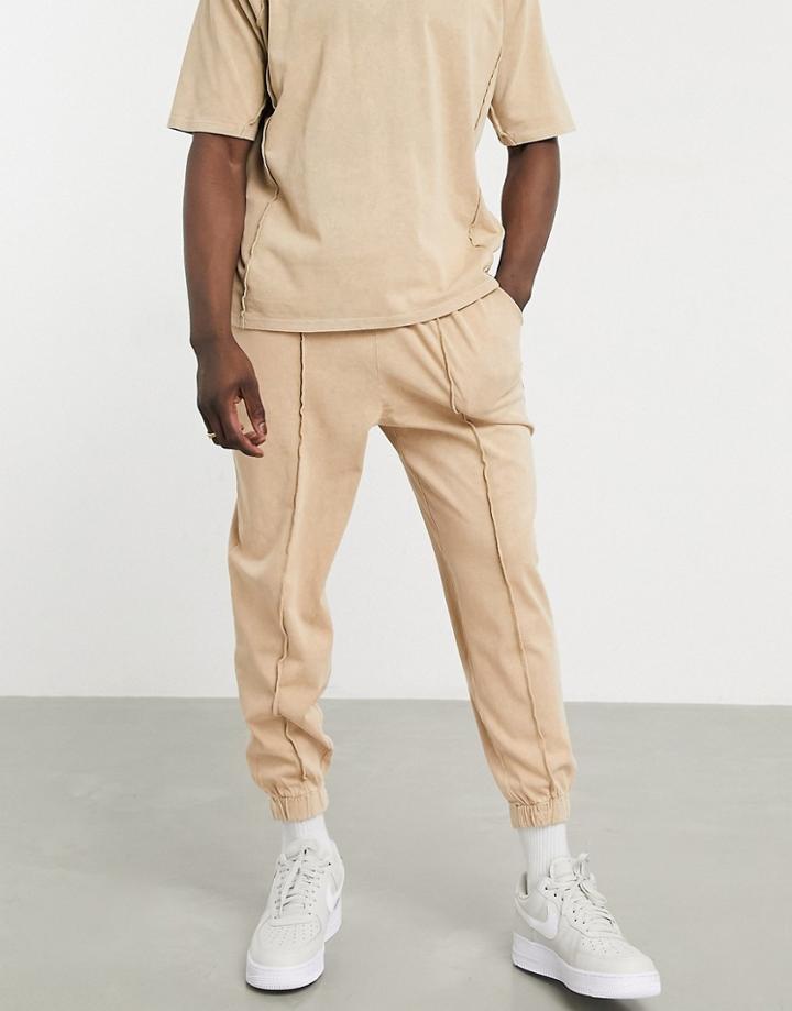 Asos Design Set Oversized Sweatpants In Acid Wash With Seam Detail-neutral