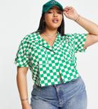 Extro & Vert Plus Cropped Boxy Shirt In Bold Green Checkerboard