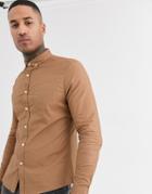 Asos Design Slim Fit Oxford Shirt In Dark Tan-brown