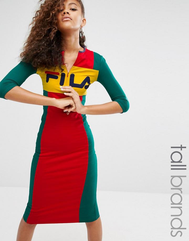 Fila Tall Motif Zip Front Midi Bodycon Dress - Multi