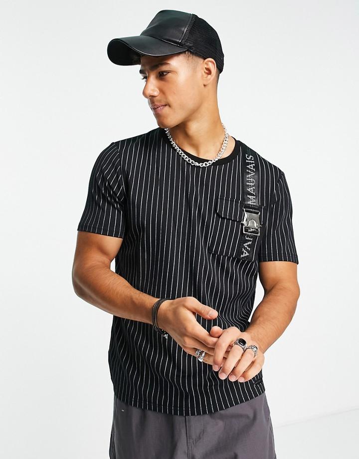 Mauvais Black Pinstripe Buckle Strap T-shirt In Black
