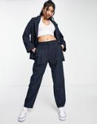 Monki Recycled Polyester Tapered Pants In Navy Pinstripe - Part Of A Set