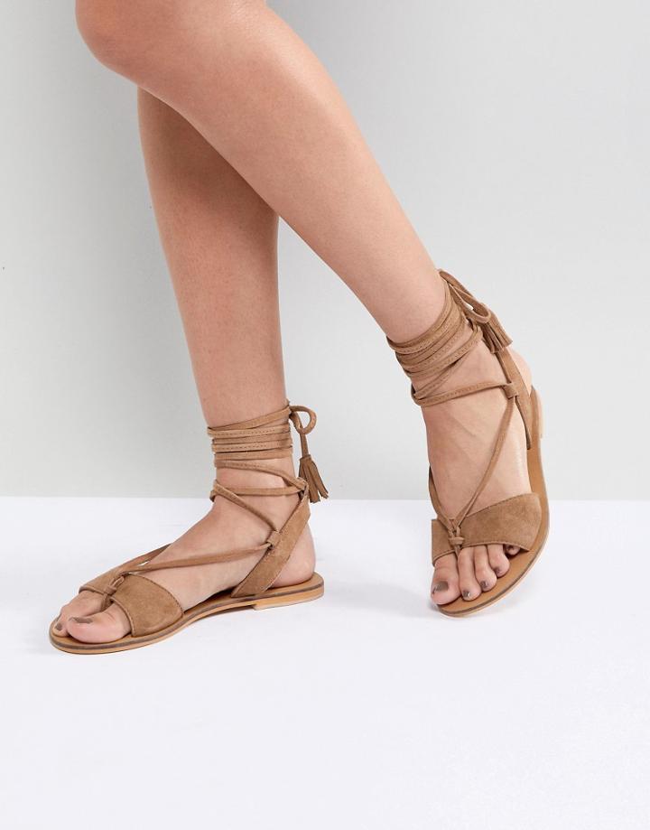 Asos Florrie Suede Tie Leg Sandals - Beige