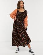 Asos Design Shirred Cotton Maxi Dress In Polka Dot-multi