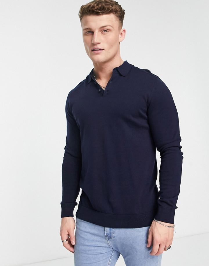 Selected Homme Knitted Polo In Navy