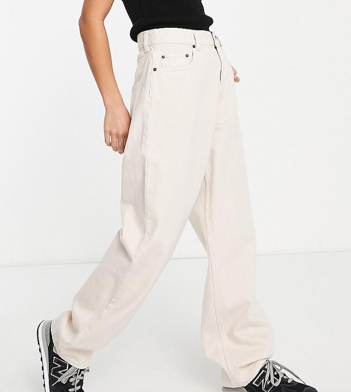 Asos Design Petite Super Slouchy Mom Jean In Natural Dye Stone-neutral