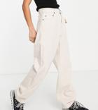 Asos Design Petite Super Slouchy Mom Jean In Natural Dye Stone-neutral