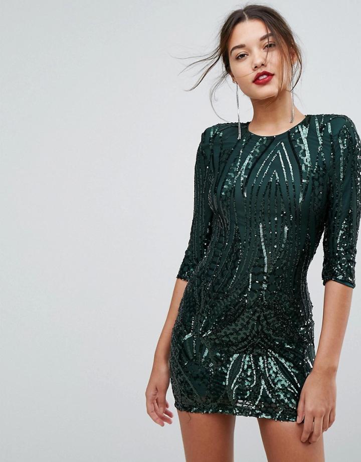 Boohoo Sequin Detail Mini Dress - Green