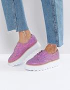 Asos Misfit Chunky Glitter Flat Shoes - Pink