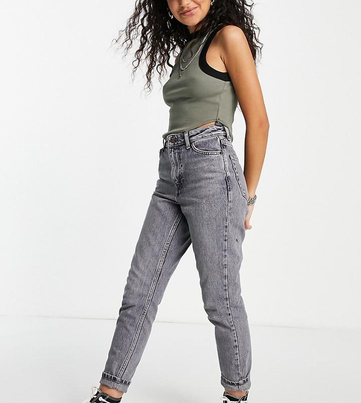 Topshop Petite Cotton Grey Mom Jeans - Grey-gray