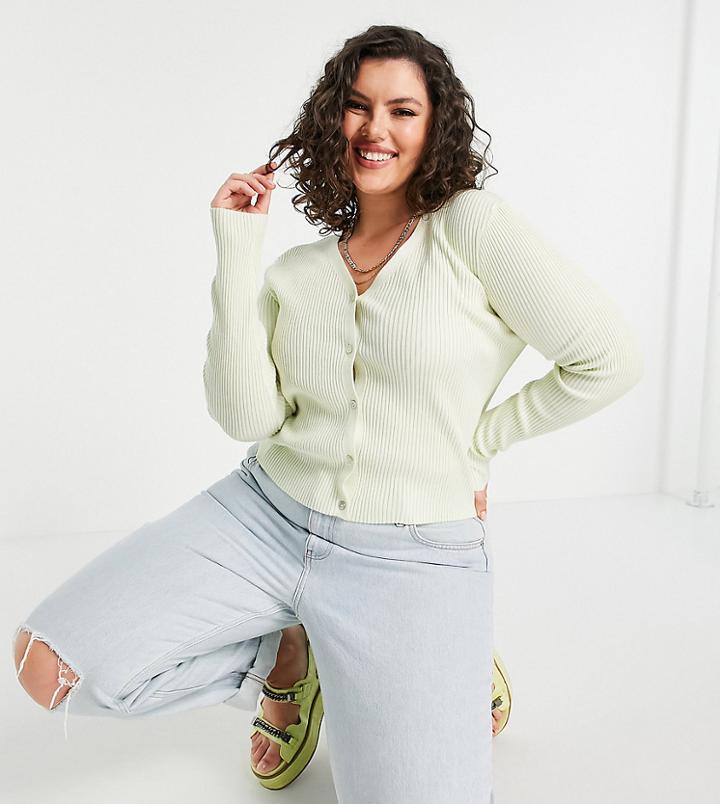 Missguided Plus Set Ribbed Cardigan In Cream-white