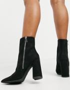 London Rebel Pointed Heeled Ankle Boots In Black
