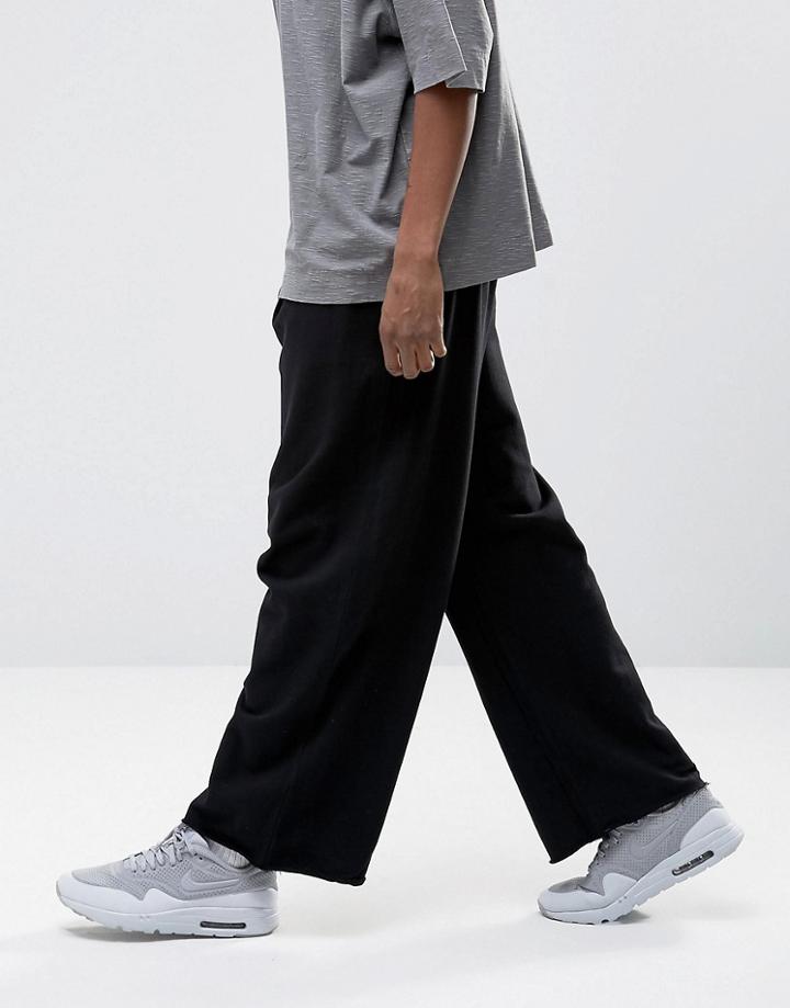 Asos Super Wide Leg Joggers In Black - Black