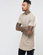 Asos Super Longline Muscle T-shirt In Waffle With Curved Hem In Beige - Beige