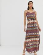 Ax Paris Printed Thigh Split Maxi Dress-orange