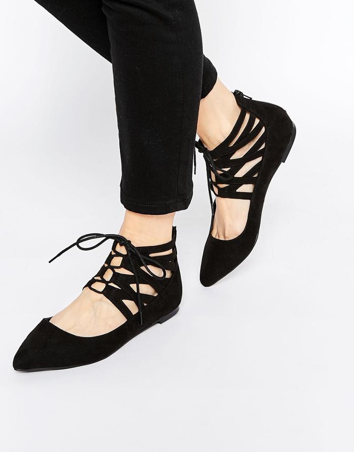 Asos Level Up Lace Up Ballets - Black