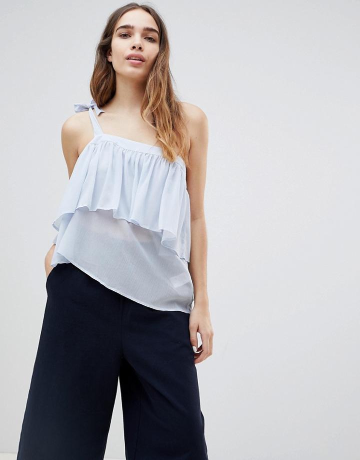 Monki Ruffle One Shoulder Top - Blue