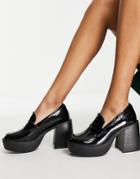 Raid Presha Platform Heel Loafers In Black Patent