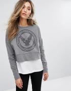 Noisy May Noa Cropped Print Sweater - Gray