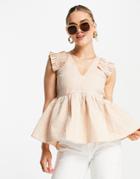 Asos Edition Ruffle Strap Quilted Top In Blush-pink