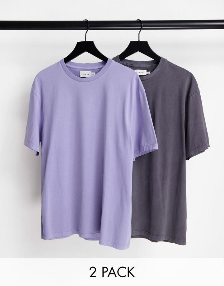 Topman 2 Pack Oversize Fit T-shirt In Washed Gray And Washed Lilac-multi