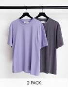Topman 2 Pack Oversize Fit T-shirt In Washed Gray And Washed Lilac-multi