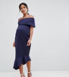 Asos Maternity Scuba One Shoulder Pephem Midi Dress - Navy