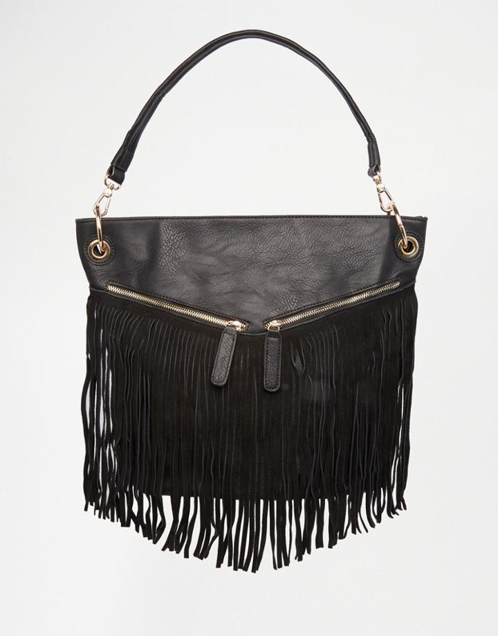 Liquorish Fringe Shoulder Bag - Black