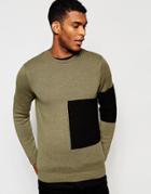 Asos Sweater With Placement Blocking - Olive