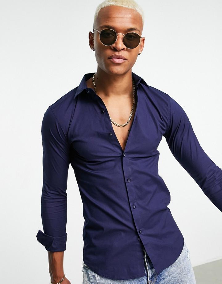 Bolongaro Trevor Classic Skinny Fit Long Sleeve Shirt In Navy