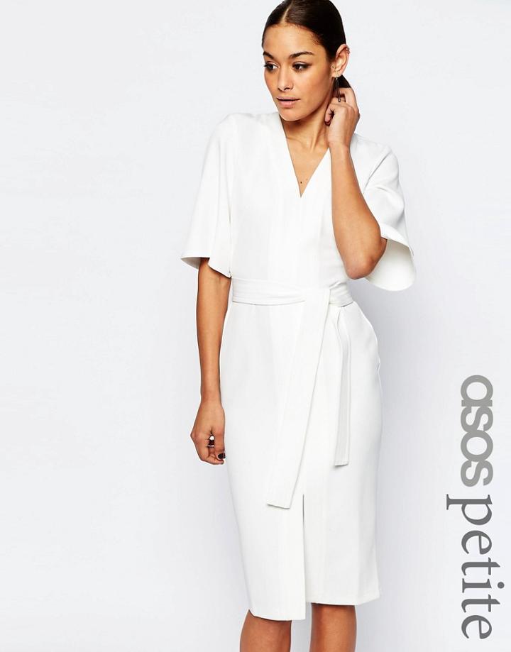 Asos Petite Clean Obi Wrap Dress With V Front - Ivory