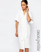 Asos Petite Clean Obi Wrap Dress With V Front - Ivory