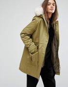 Parka London Kay Parka With Inner Detachable Bomber Jacket And Fur Trim On Hood - Green