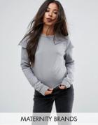 Supermom Long Sleeve Cropped Sweater With Ruffle Shoulder - Gray