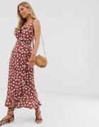 Vero Moda Polka Dot Wrap Maxi Dress With Ruffle Hem-multi