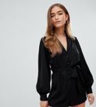 Fashion Union Petite Relaxed Romper With Collar Detail-black