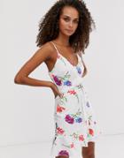Parisian Cami Dress With Fluted Hem In Meadow Floral Print - White