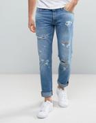 Jack & Jones Intelligence Jeans In Slim Fit With Open Rips - Blue