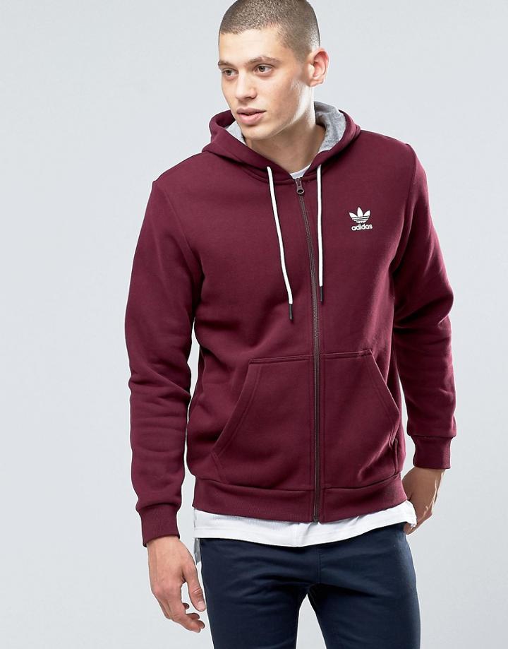 Adidas Originals Taping Full Zip Hoodie In Red Ay8269 - Red