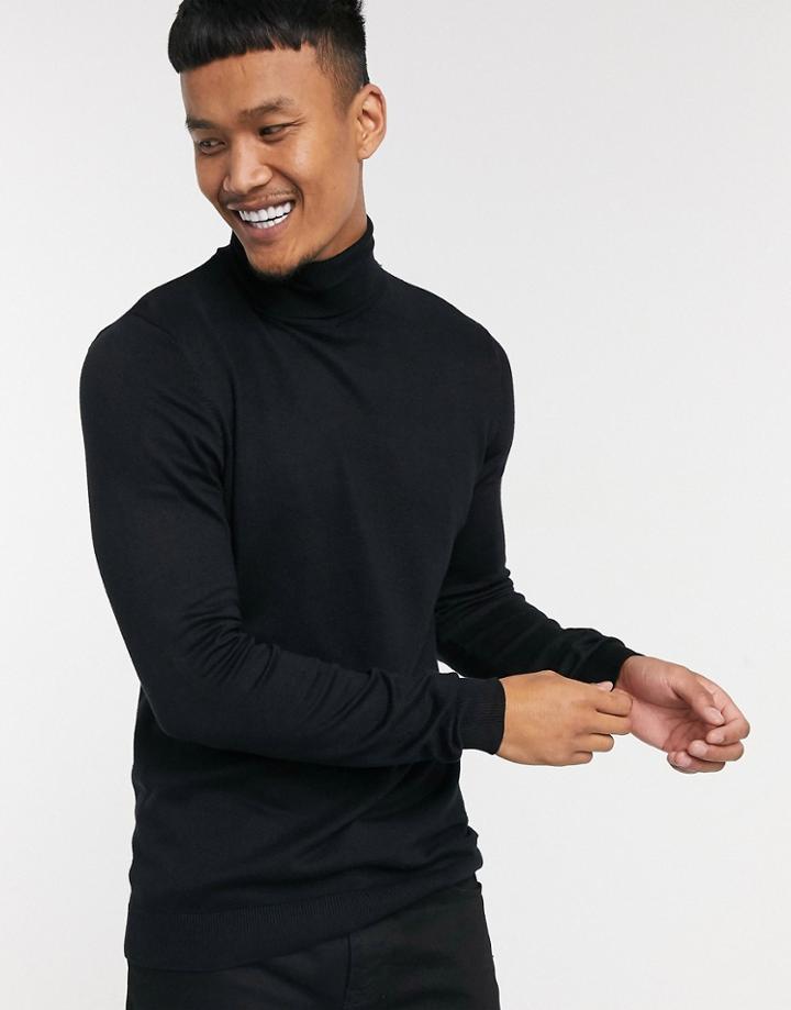 Pull & Bear Roll Neck Sweater In Black