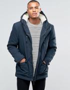 D-struct Sherpa Lined Parka Jacket - Navy