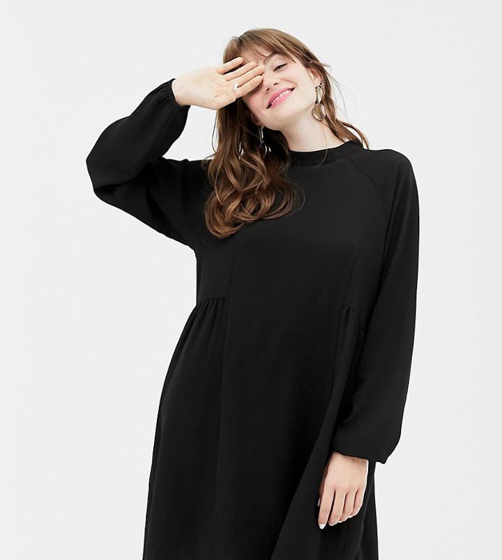 Monki High Neck Smock Dress In Black