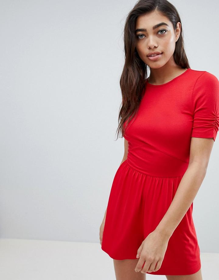 Asos Design Jersey Tea Romper - Red