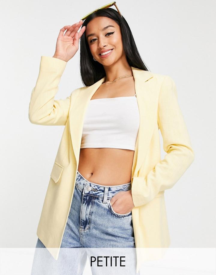 Miss Selfridge Petite Linen Blend Blazer In Yellow