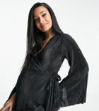 Asos Design Maternity Nursing Plisse Wrap Top In Black