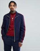 Asos Slim Smart Track Jacket In Navy With Wine Stripe - Navy