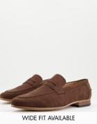 Asos Design Loafers In Brown Faux Suede With Natural Sole
