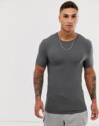 Asos Design Organic Muscle Fit T-shirt With Crew Neck In Washed Black - Gray