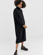 Monki Roll Neck Midi Dress With Oversized Pockets In Black